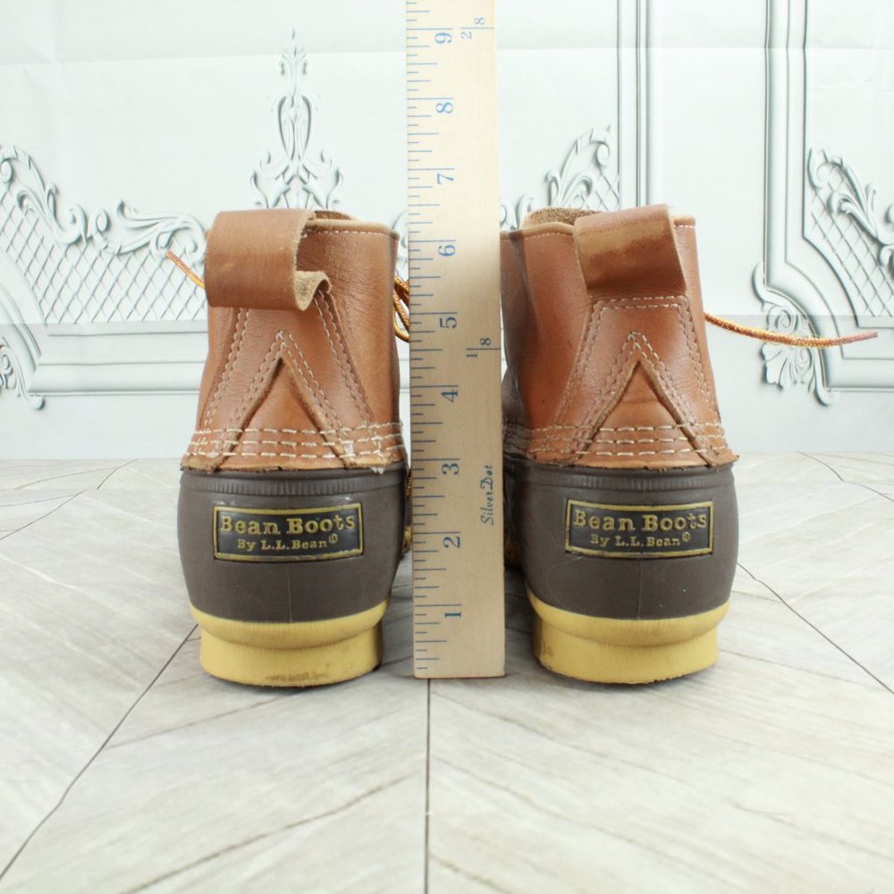 LL BEAN Unlined Brown Leather Lace-up Duck Bean Boots Size 10 M - Picture 7 of 11